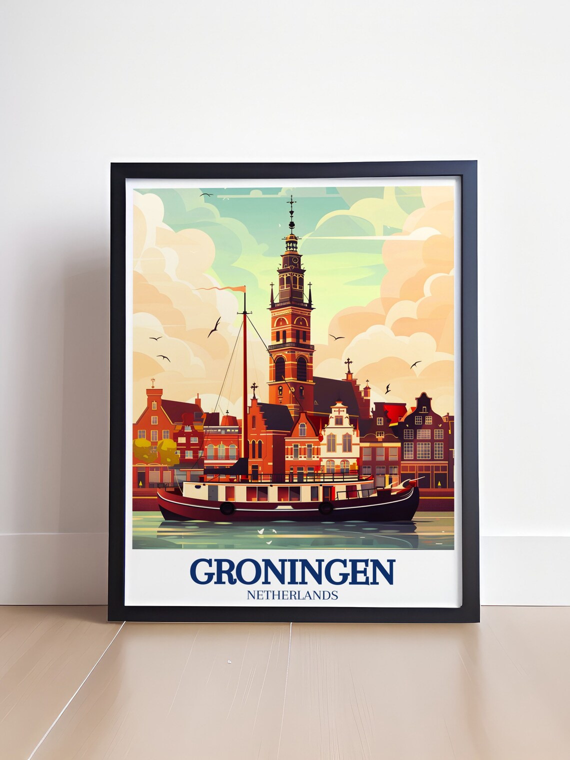 Groningen Canal Boat and Aa Church Gabled Houses Dutch City Poster - Image 4