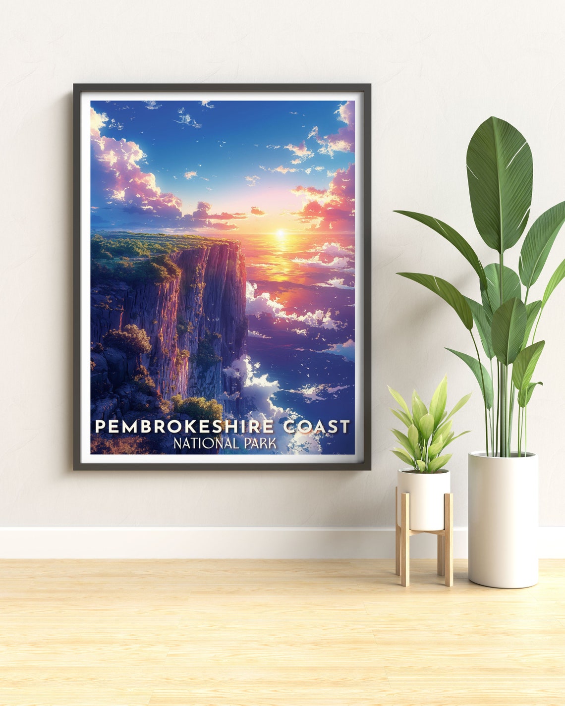 Pembrokeshire Coast Dramatic Cliffs Sunset Over the Sea Poster - Image 3
