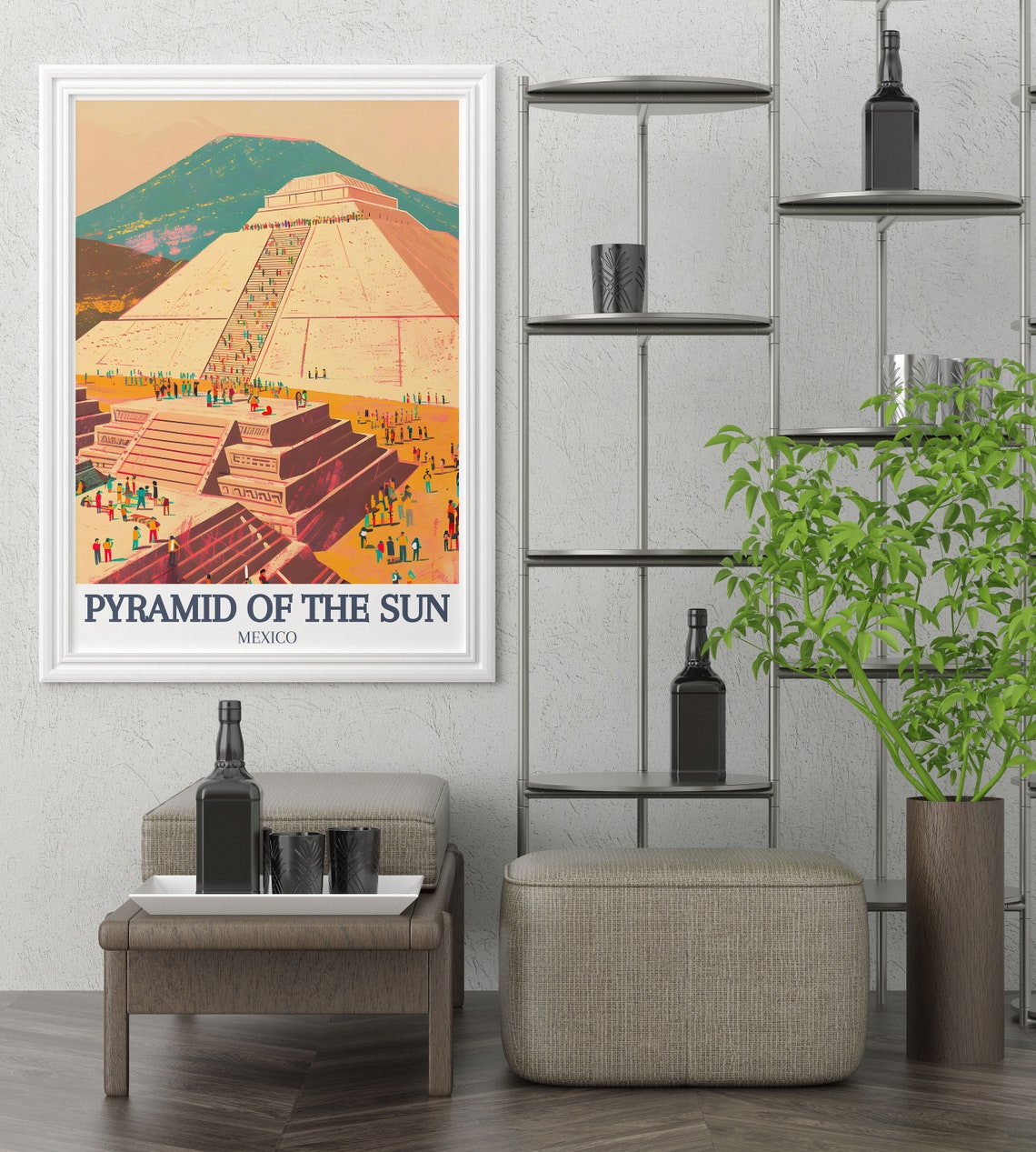 Pyramid of the Sun Crowded Steps Desert Mexico Travel Poster - Image 3