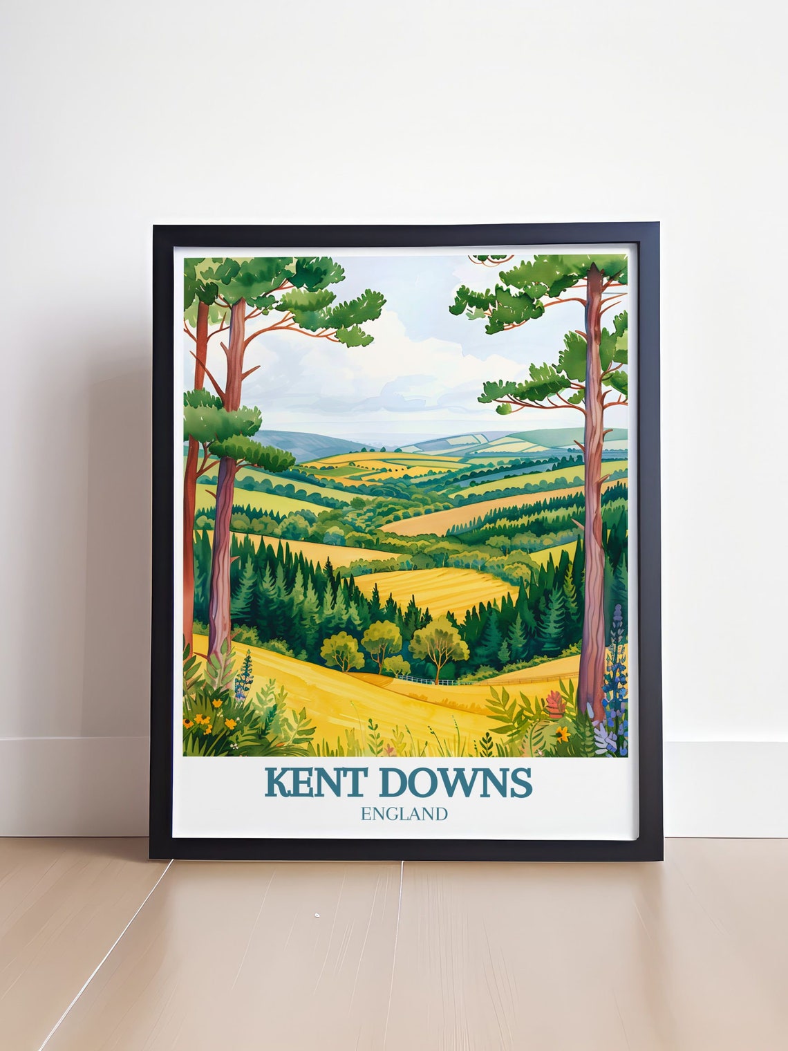 Kent Downs Rolling Countryside Golden Fields England Landscape Poster - Image 4