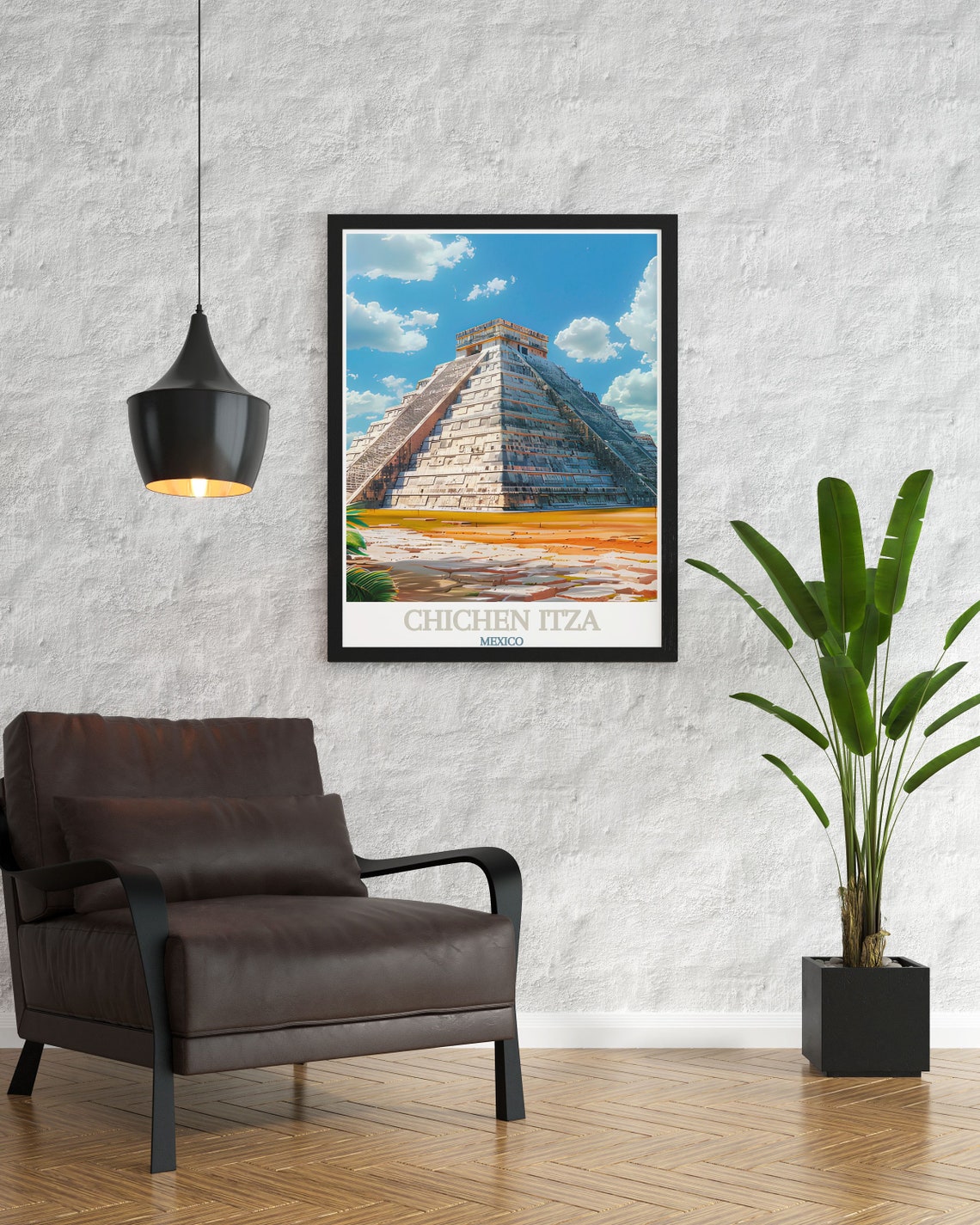 El Castillo Full Pyramid Bright Blue Sky Chichen Itza Poster - Image 3