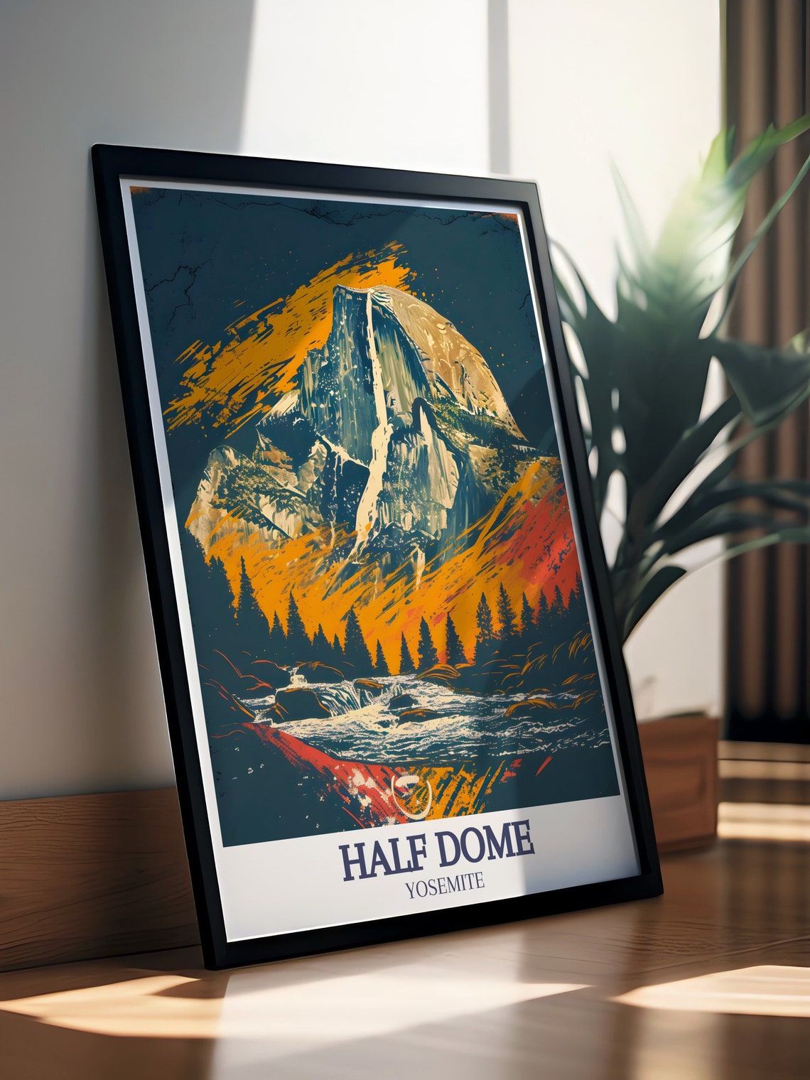 Yosemite Half Dome Waterfall River Sunset Vintage Style Poster - Image 2