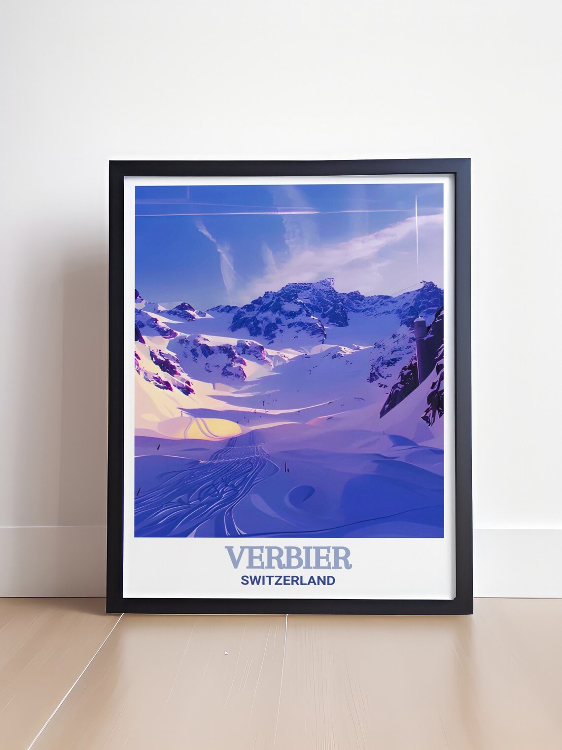 Verbier Switzerland Purple Hued Snowy Mountain Slopes Ski Poster - Image 4