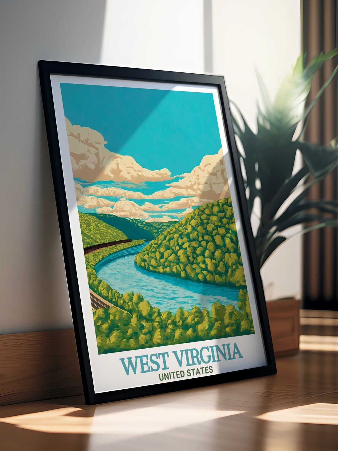 West Virginia River Bend Railway Green Valley Scenic Travel Poster - Image 3