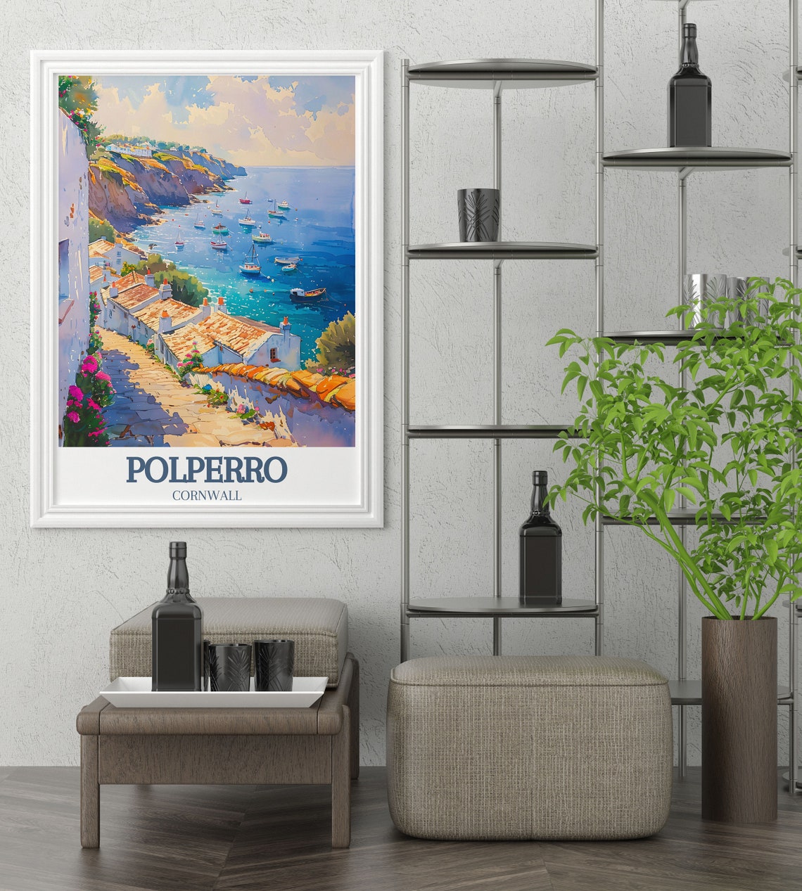 Polperro Cornwall Coastal Path Village Overlooking Blue Bay Poster - Image 3