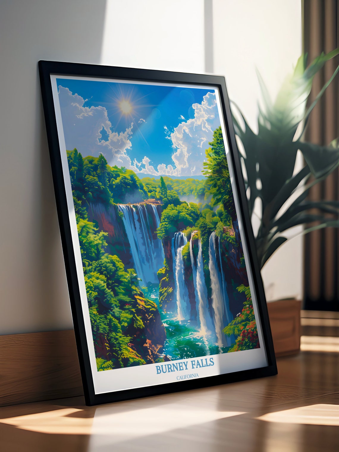 Burney Falls Cascading Waterfall in Sunny California Forest Poster - Image 2