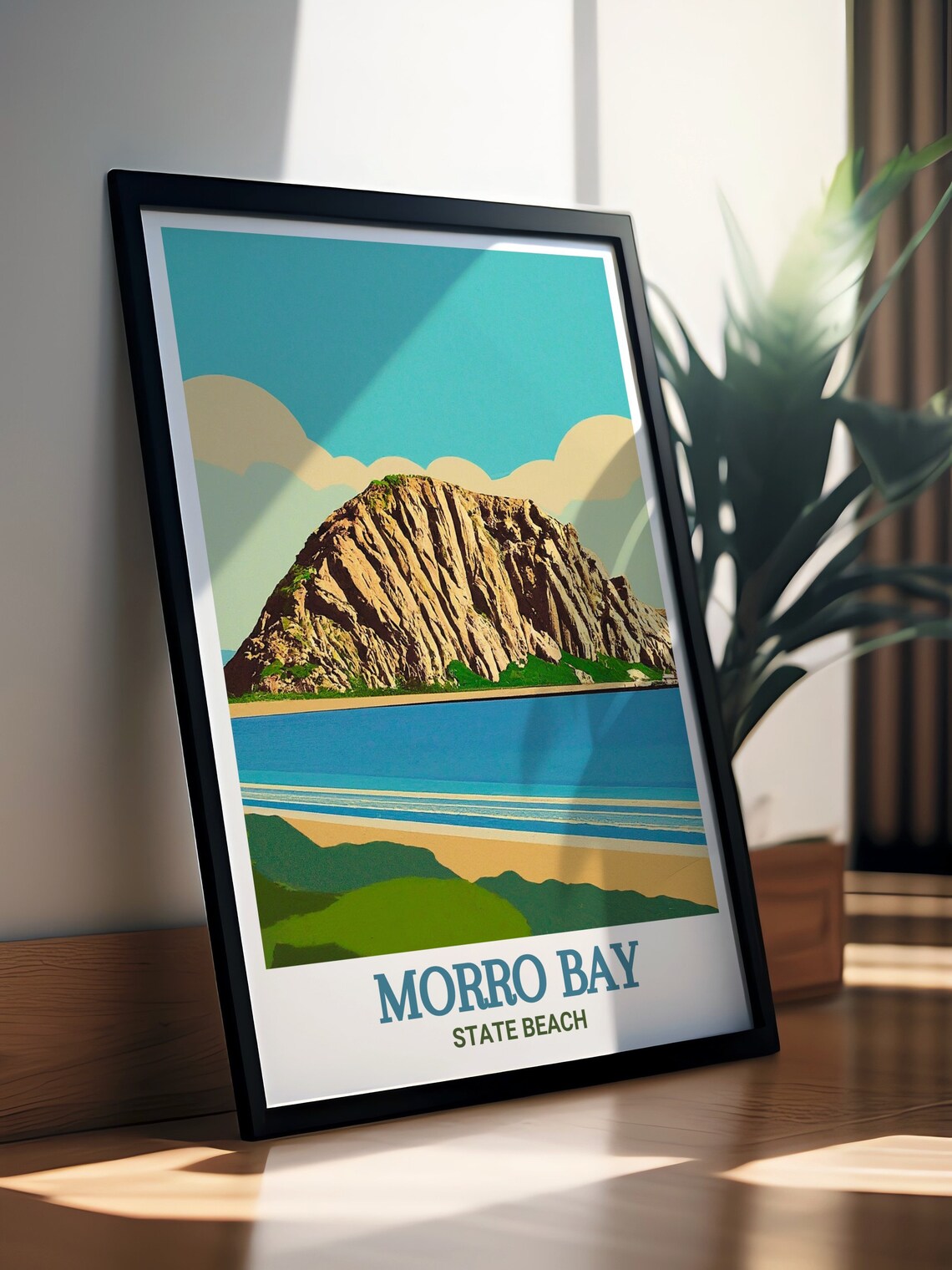 Morro Rock Over Calm Bay Morro Bay California Vintage Travel Poster - Image 2