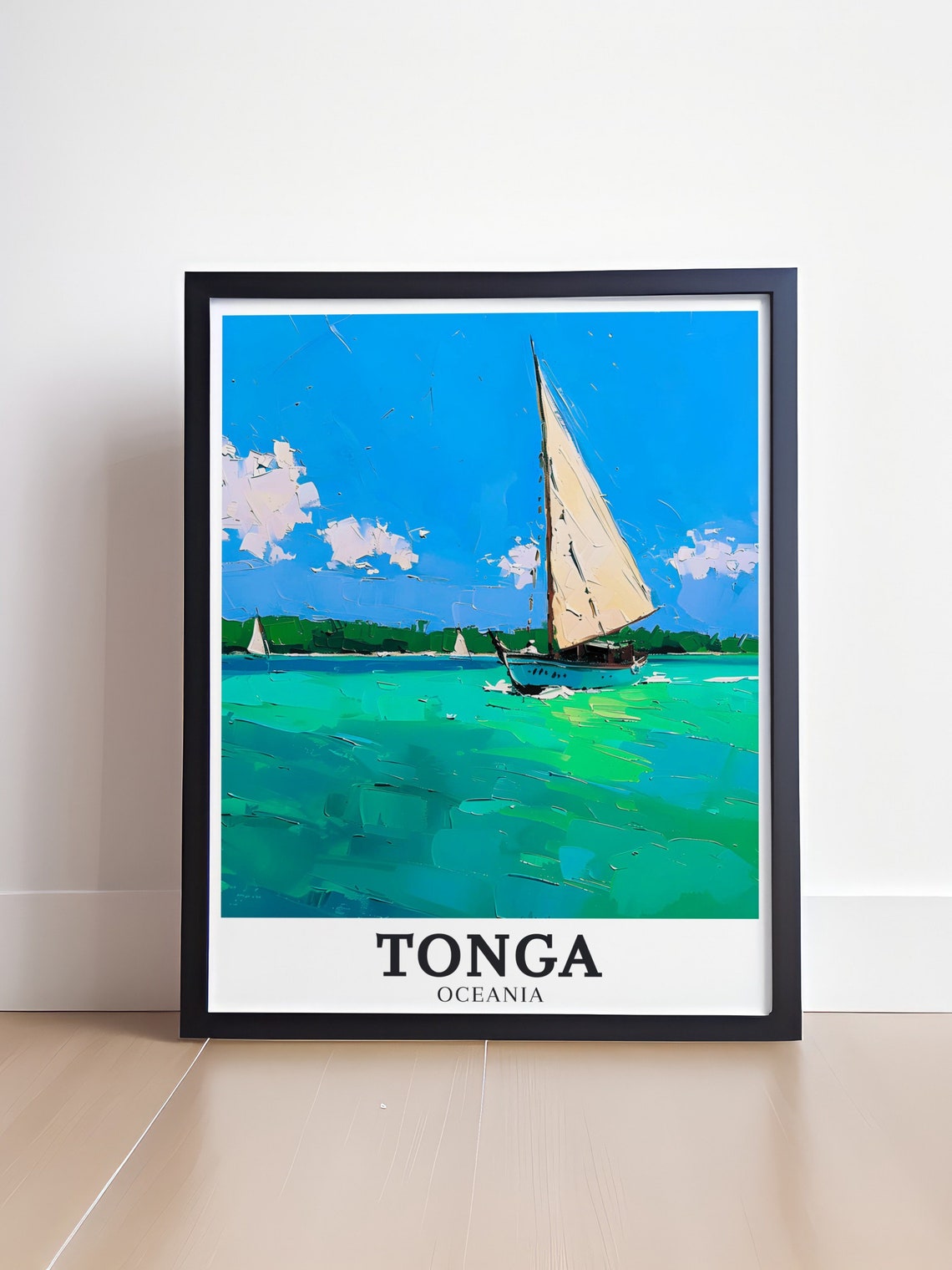 Tonga Oceania Sailboat Turquoise Waters Impasto Style Poster - Image 4
