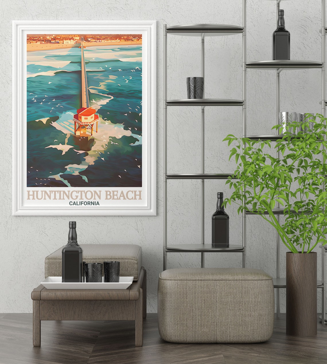 Huntington Beach Pier Aerial View Over Ocean California Poster - Image 2