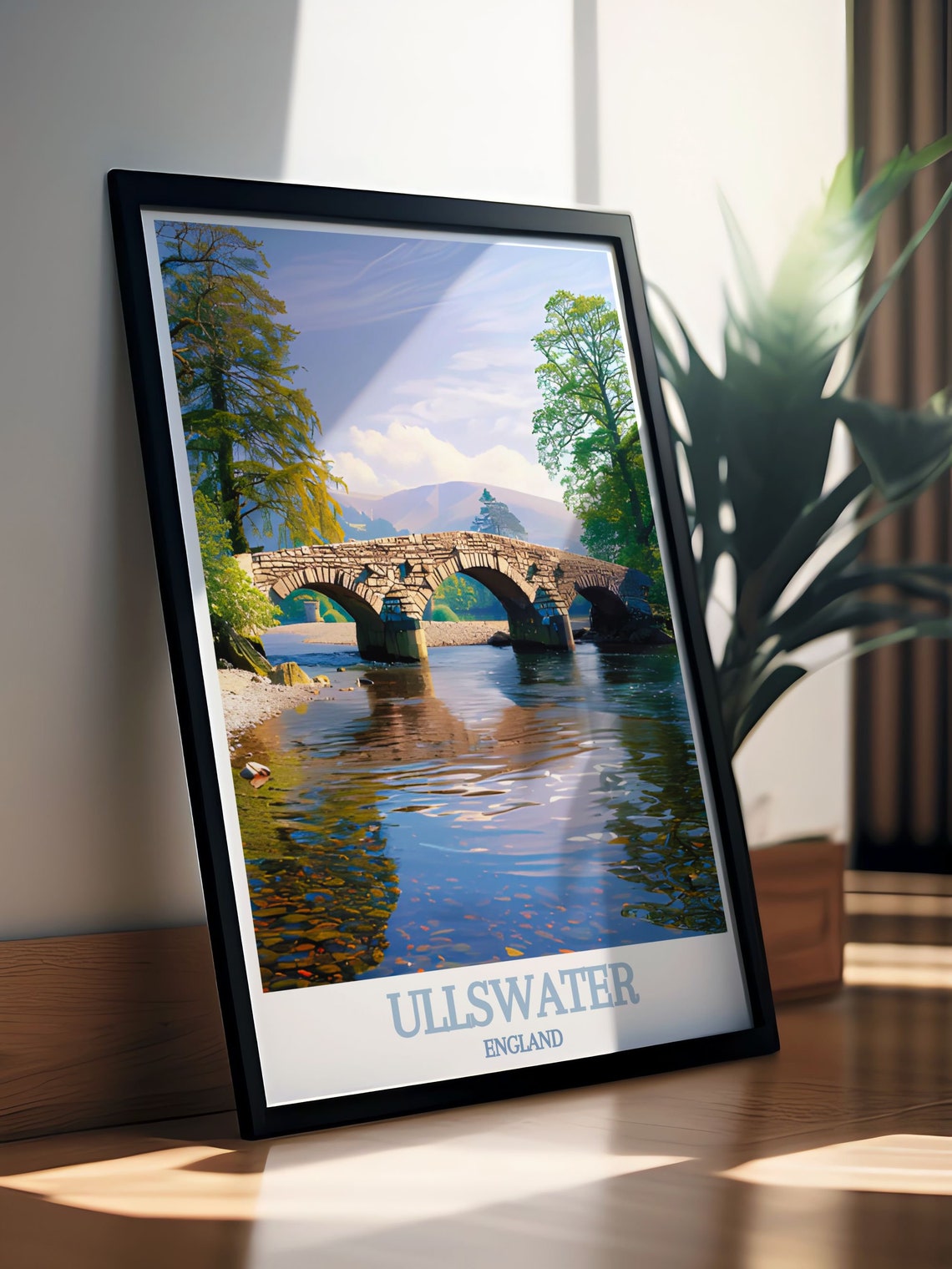 Ullswater Old Stone Arch Bridge Over a Calm River in England Poster - Image 3