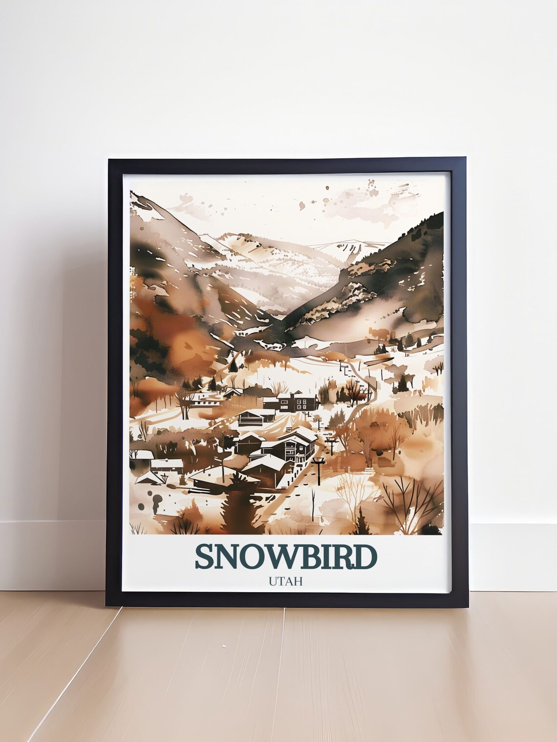 Snowbird Utah Sepia Winter Mountain Village Valley Art Poster - Image 4
