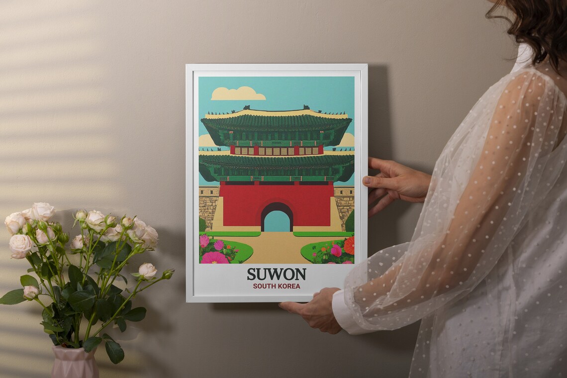 Suwon Paldalmun Gate Red Two Tier Tower Flower Garden Poster - Image 2