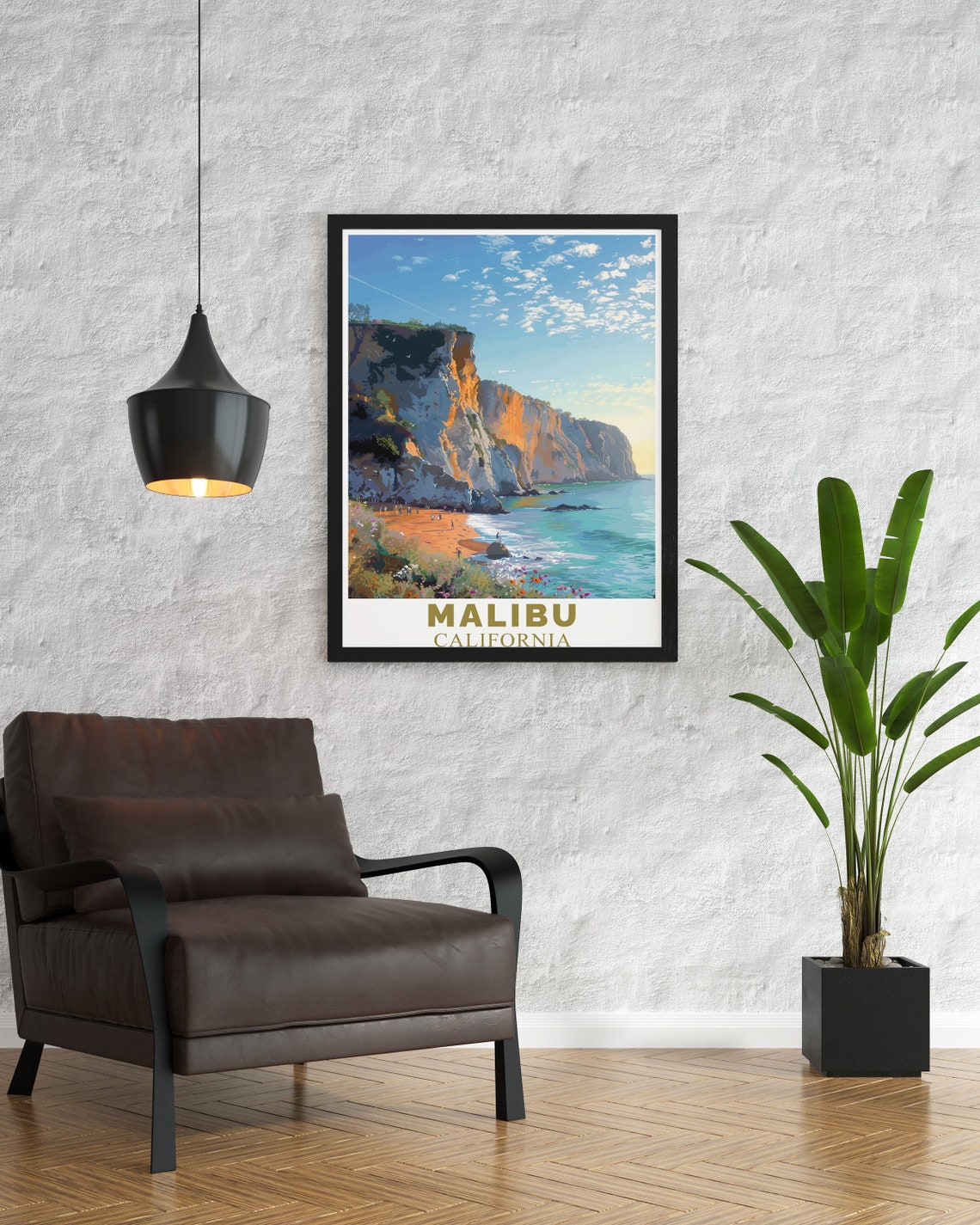 Malibu California Golden Cliffs Above Sandy Beach at Sunset Poster - Image 3