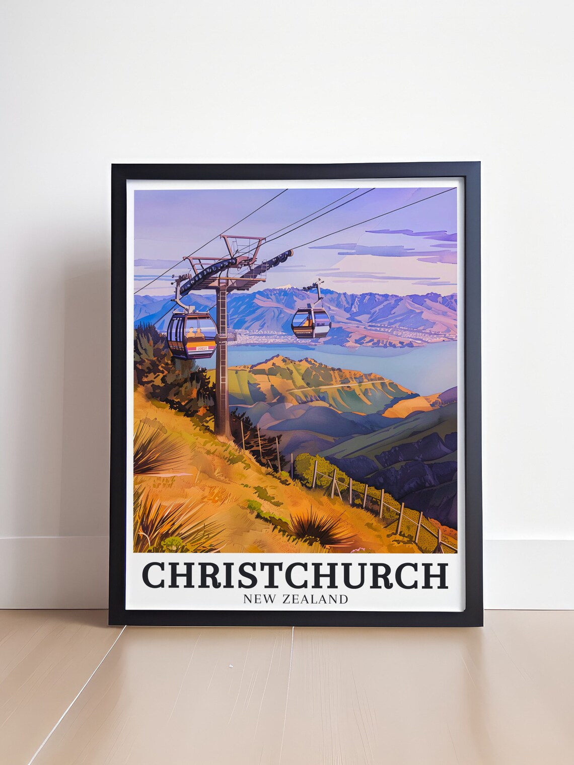 Christchurch Gondola Cabins Above Golden Port Hills View Poster - Image 4