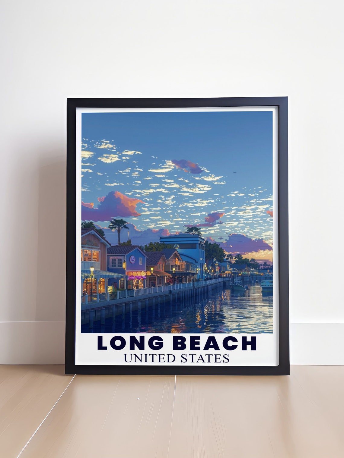 Long Beach Shoreline Village Waterfront Sunset Harbor Scene Poster - Image 4