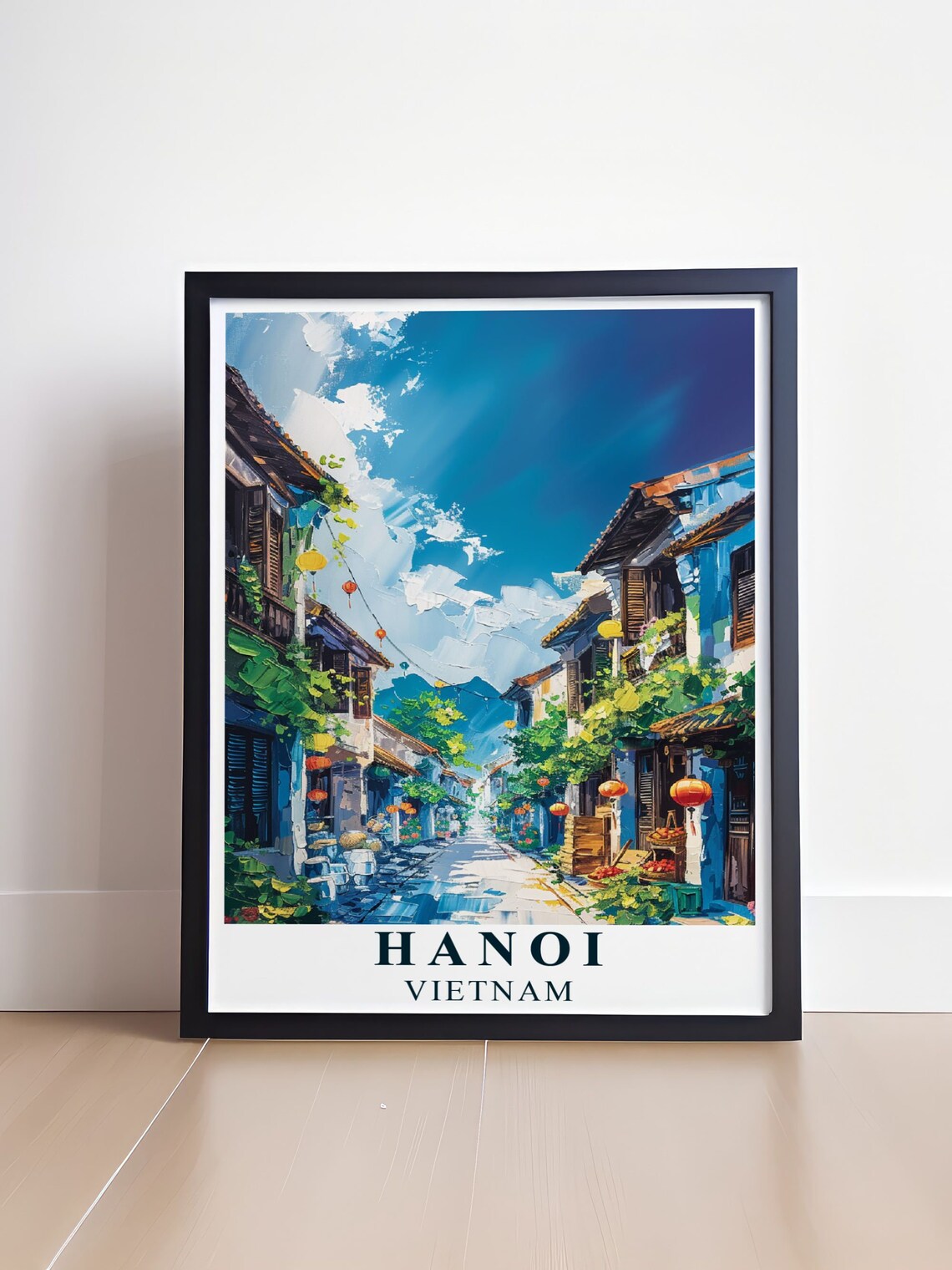 Hanoi Old Quarter Lantern Lined Street Vietnam Painting Travel Poster - Image 4