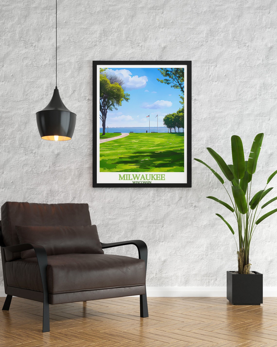 Milwaukee Veterans Park Lake Michigan Lawn Path Travel Art Poster - Image 2