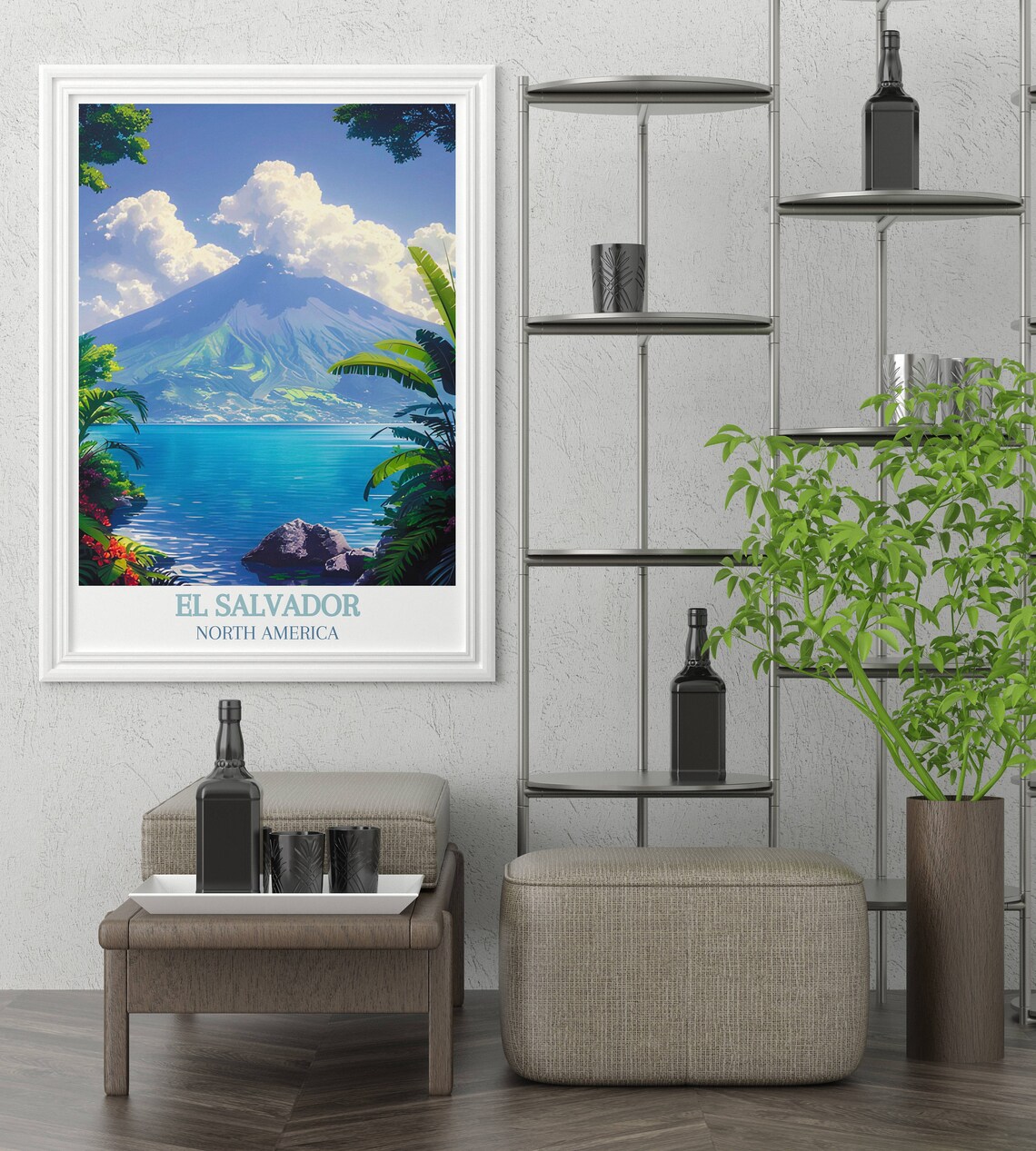El Salvador Volcano Rising Over a Tropical Lake Landscape Poster - Image 3