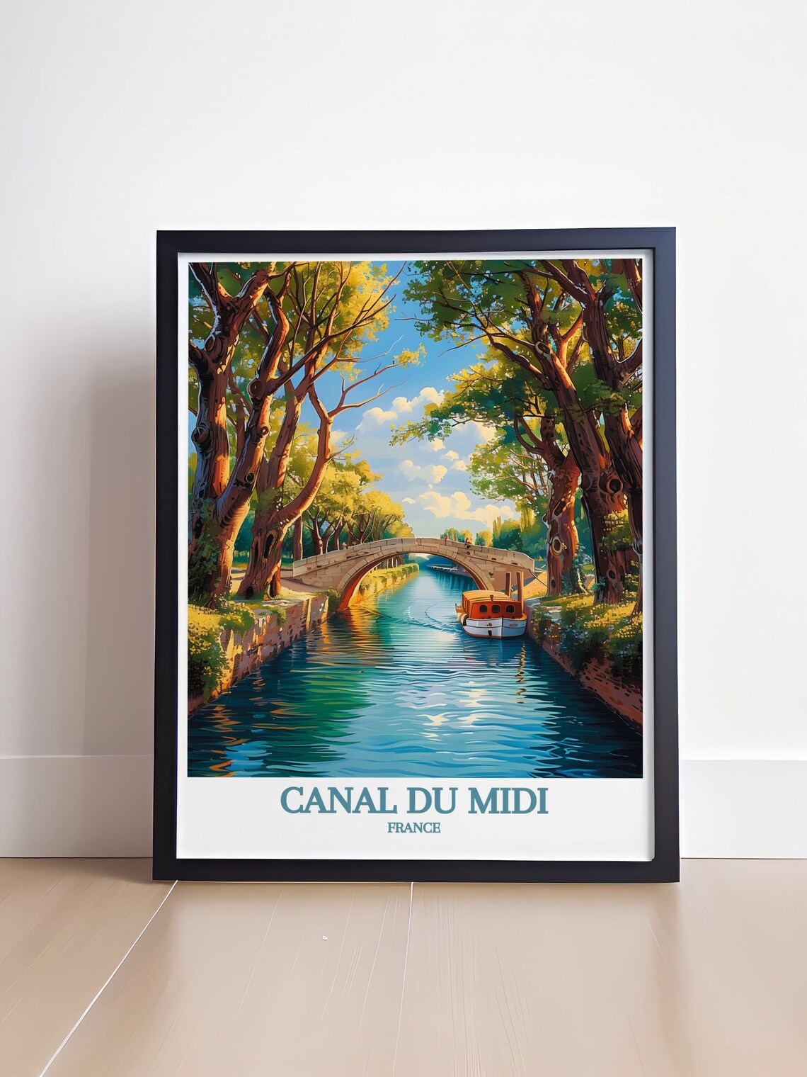 Canal Du Midi France Tree Lined Canal Boat Stone Bridge Poster - Image 4