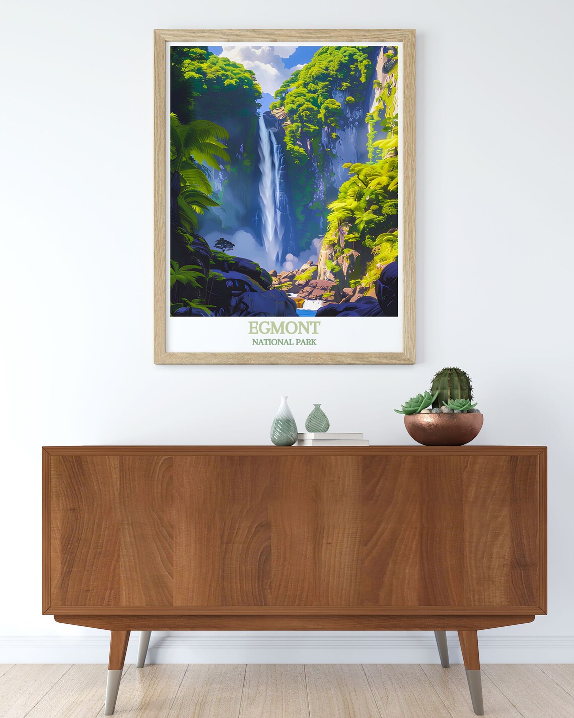 Egmont National Park New Zealand Lush Jungle Waterfall Scene Poster - Image 2