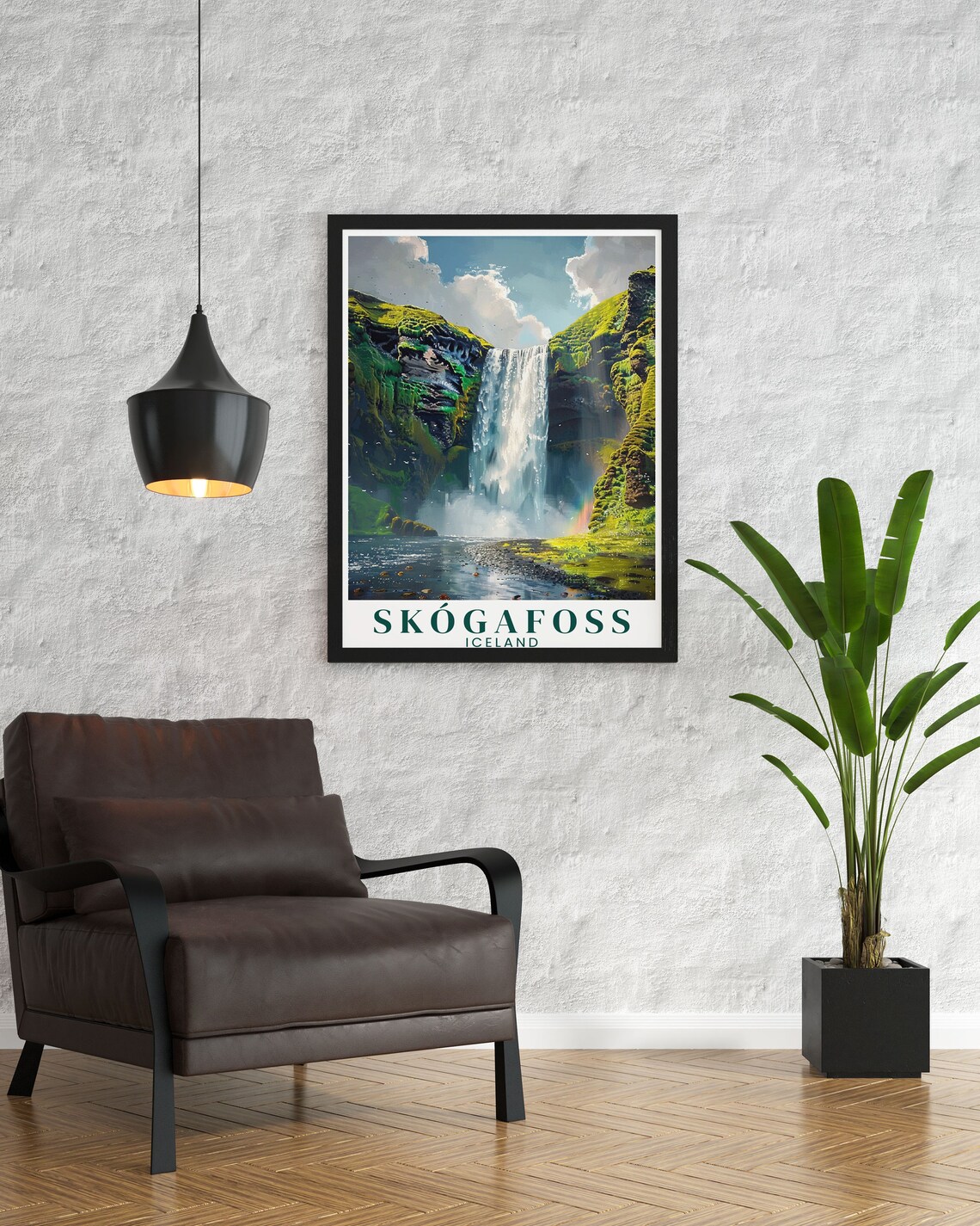 Skogafoss Iceland Summer Waterfall Rainbow Meadow Travel Poster - Image 3