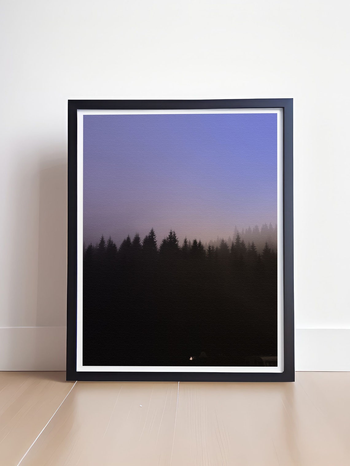 Dark Pine Forest Silhouette Rising At Dusk Moody Nature Wall Art - Image 4