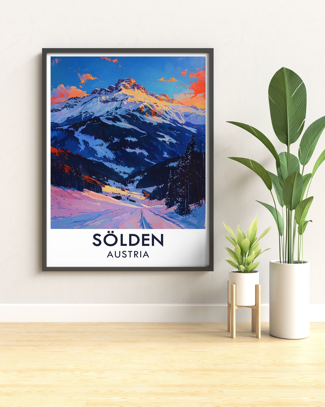 Solden Austria Winter Sunset Ski Slopes and Snowy Alpine Peak Poster - Image 2
