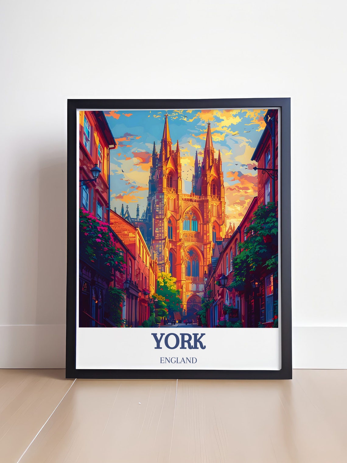 York Minster Gothic Cathedral Sunset Old Street Travel Poster - Image 4