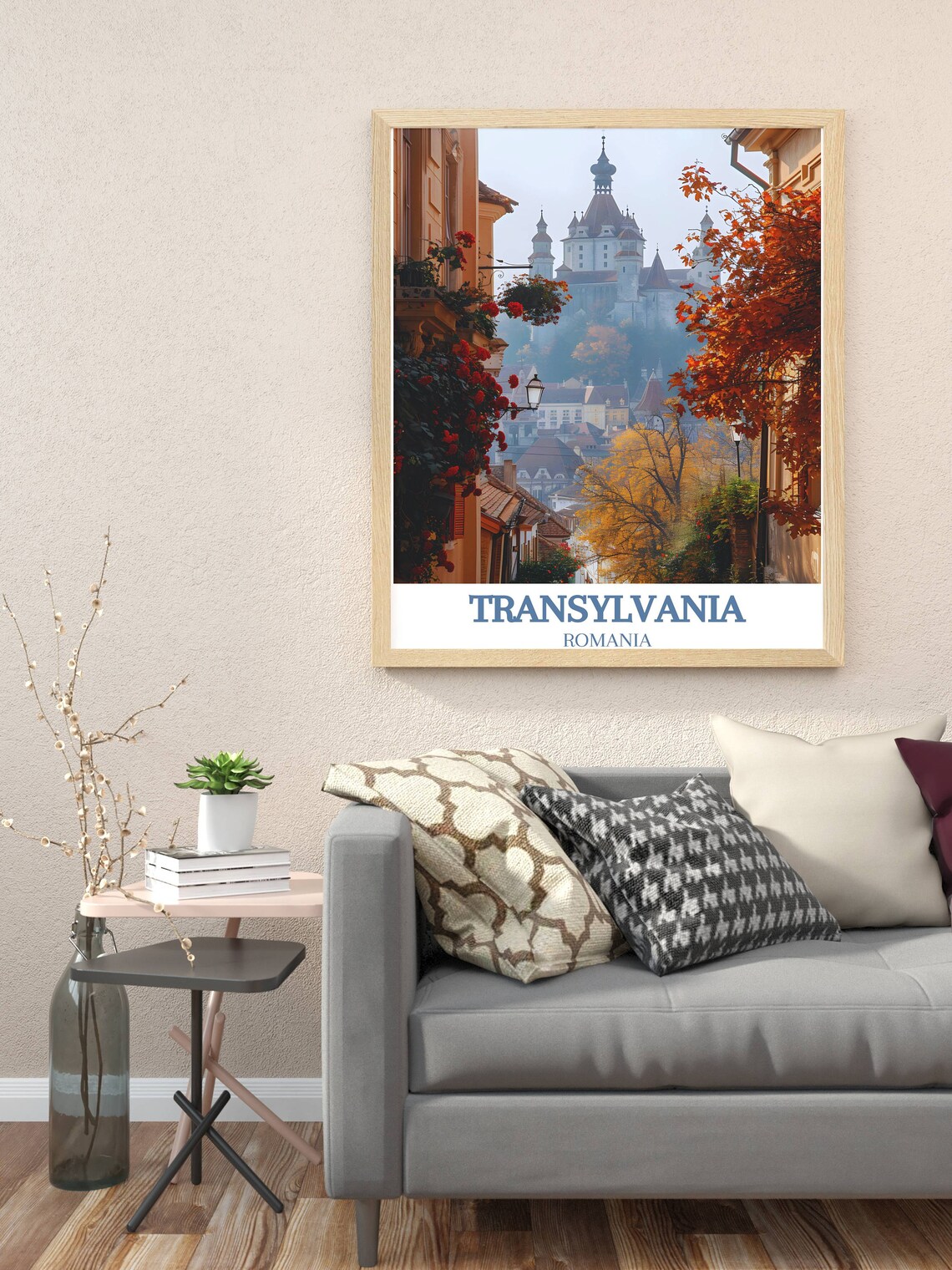 Transylvania Romania Travel Poster Old Town Street in Autumn View - Image 3