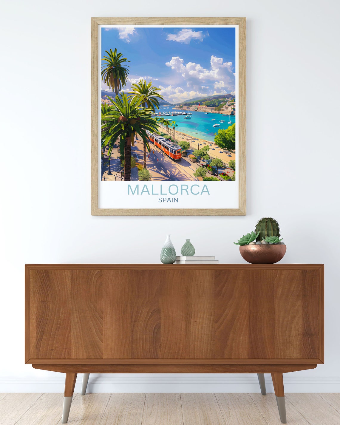 Palma Harbor Vintage Tram Palm Promenade Mallorca Spain Poster - Image 3