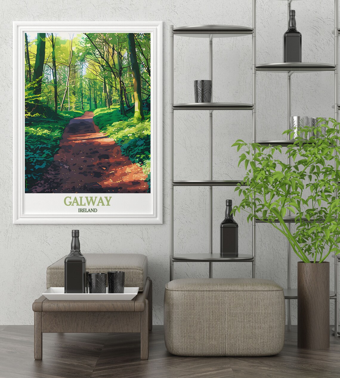Galway Ireland Sunlit Green Forest Path Woodland Travel Poster - Image 2