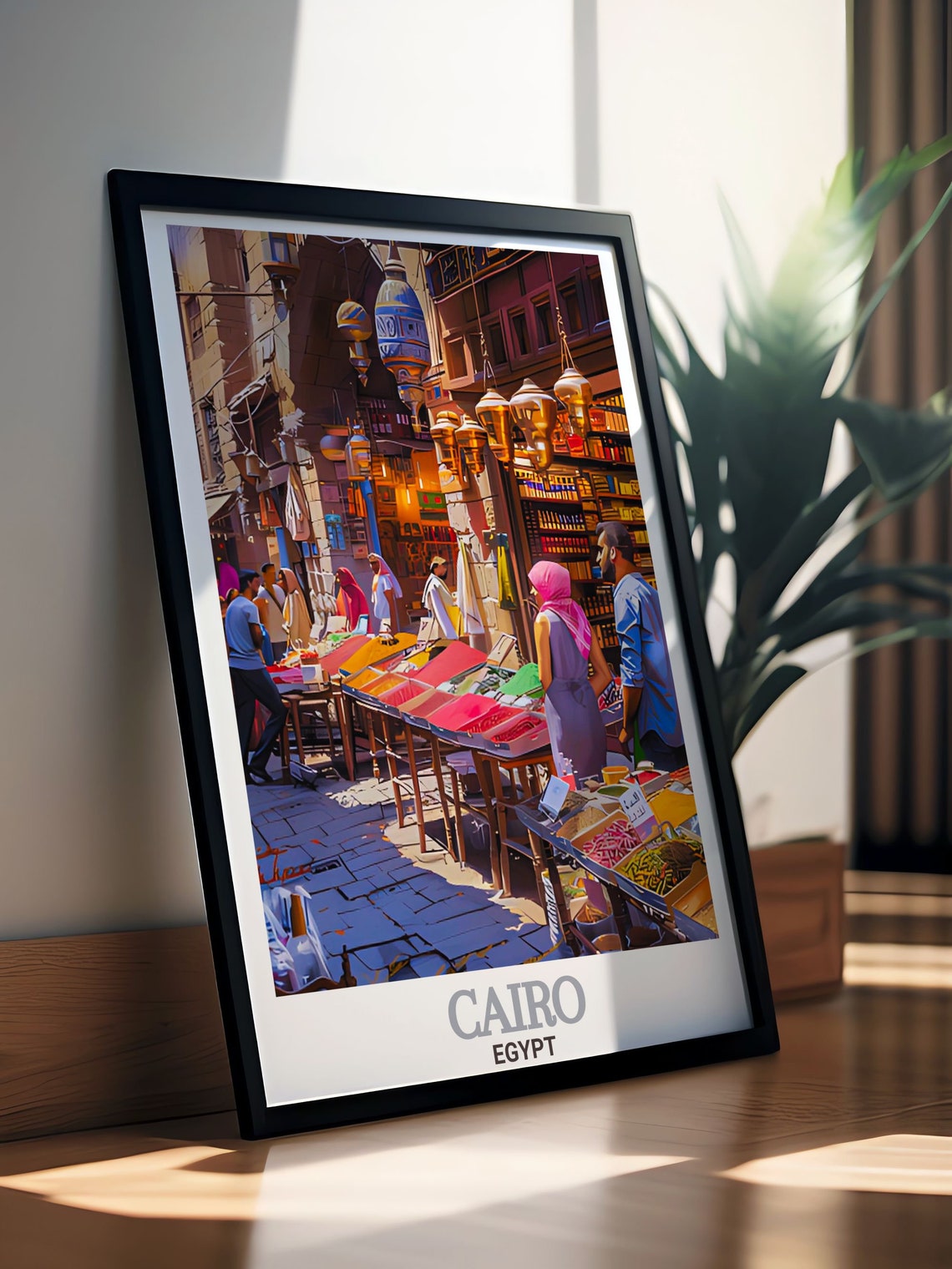 Cairo Khan el-Khalili Bazaar Spice Market Lanterns Egypt Travel Poster - Image 3