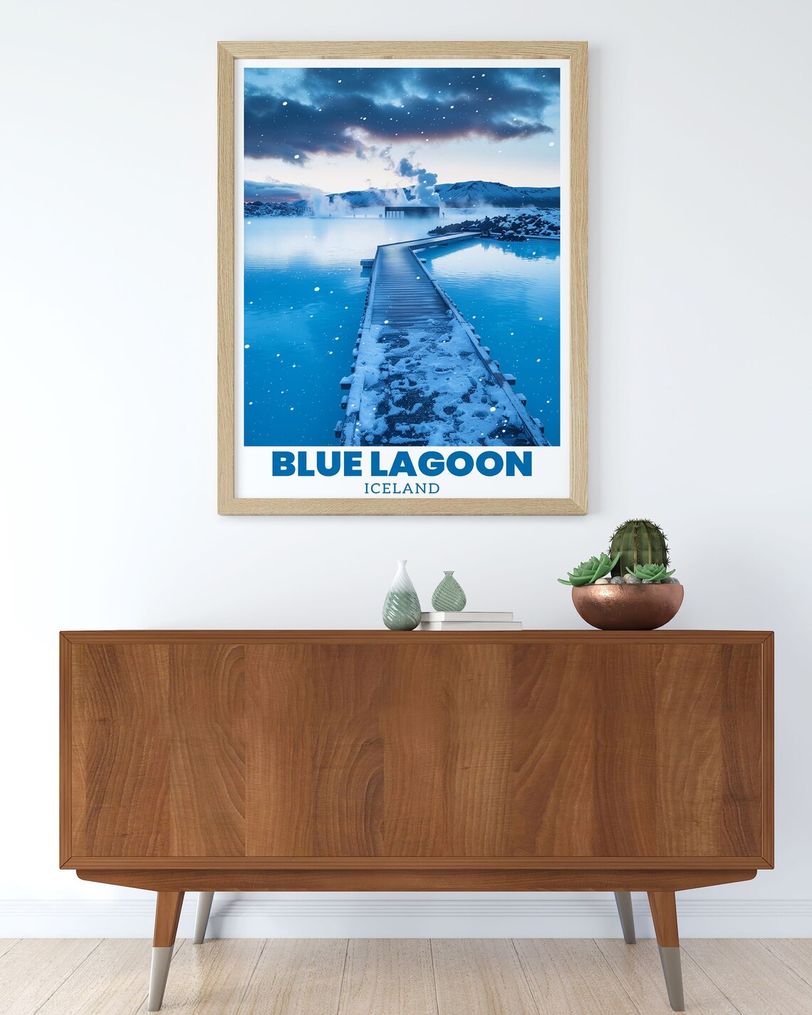 Blue Lagoon Iceland Snowy Walkway Across Geothermal Spa Poster - Image 2