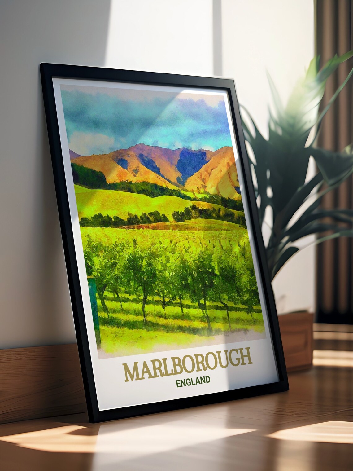 Marlborough Vineyard Hills Watercolor Scenic England Travel Poster - Image 2