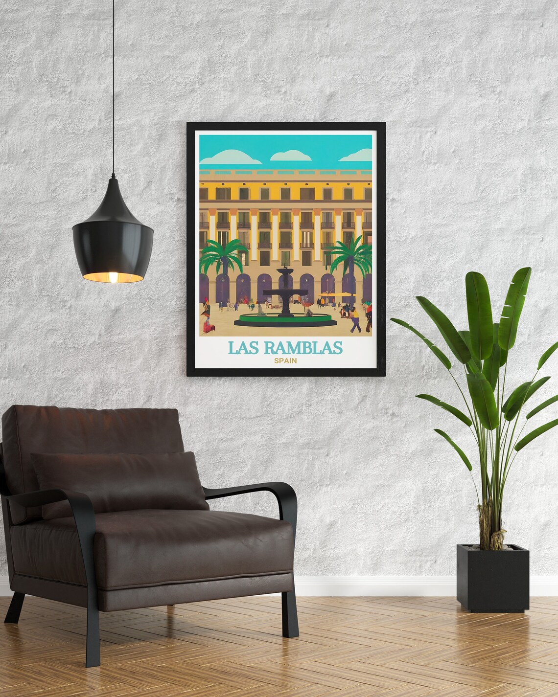 Las Ramblas Placa Reial Fountain Barcelona Spain Travel Poster - Image 2
