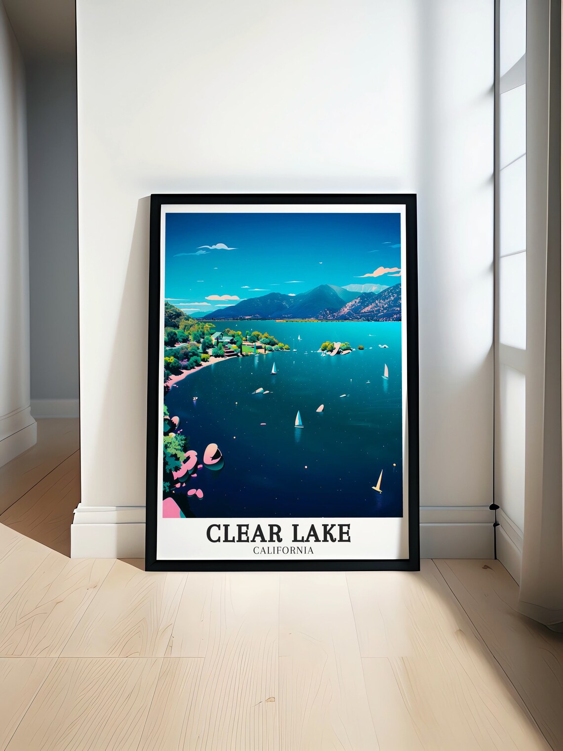 Clear Lake California Sailboats And Islands Panoramic Aerial Poster - Image 4