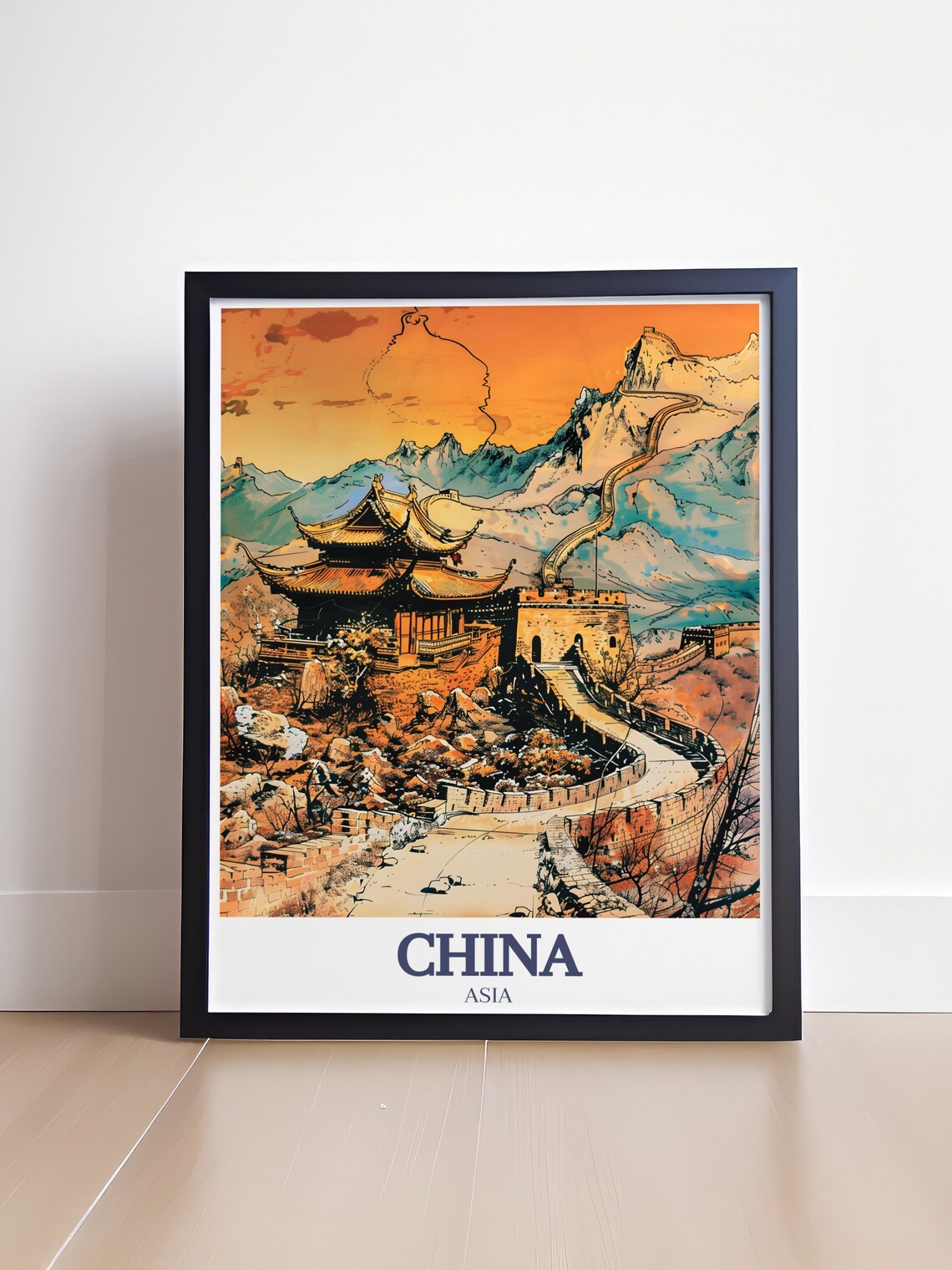Great Wall of China Sunset Watercolor Temple Scenic Travel Poster - Image 4