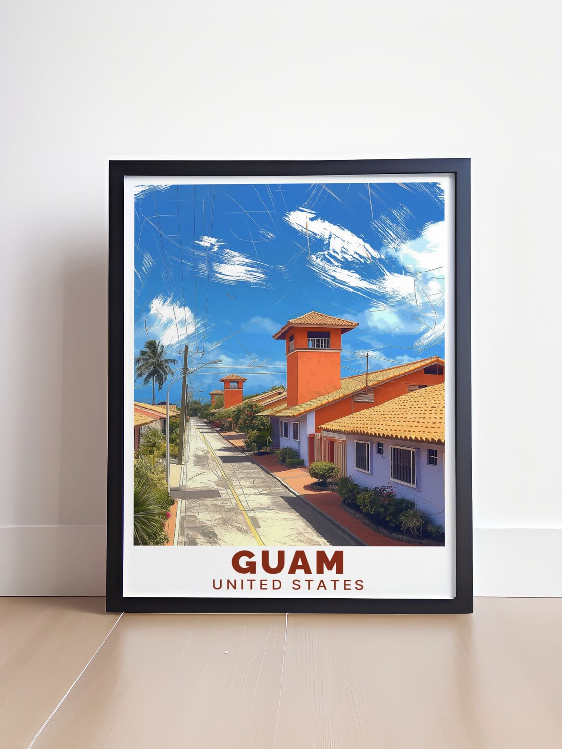 Guam United States Village Street Terracotta Roofs Travel Poster - Image 4