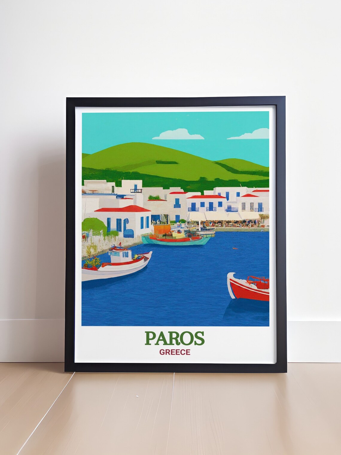 Paros Greece Naoussa Harbor Fishing Boats Waterfront Village Poster - Image 4