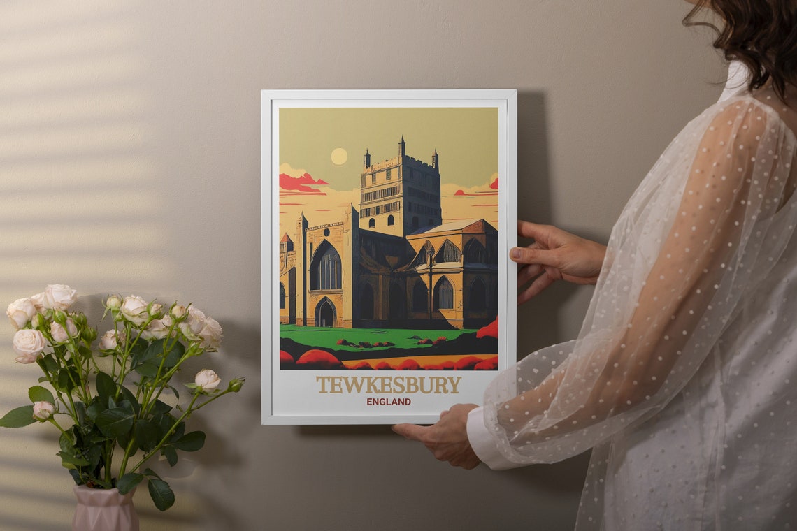 Tewkesbury Travel Poster Tewkesbury Abbey Print Tewkesbury Abbey Poster Tewkesbury Abbey Wall Art Tewkesbury Travel Print - Image 2