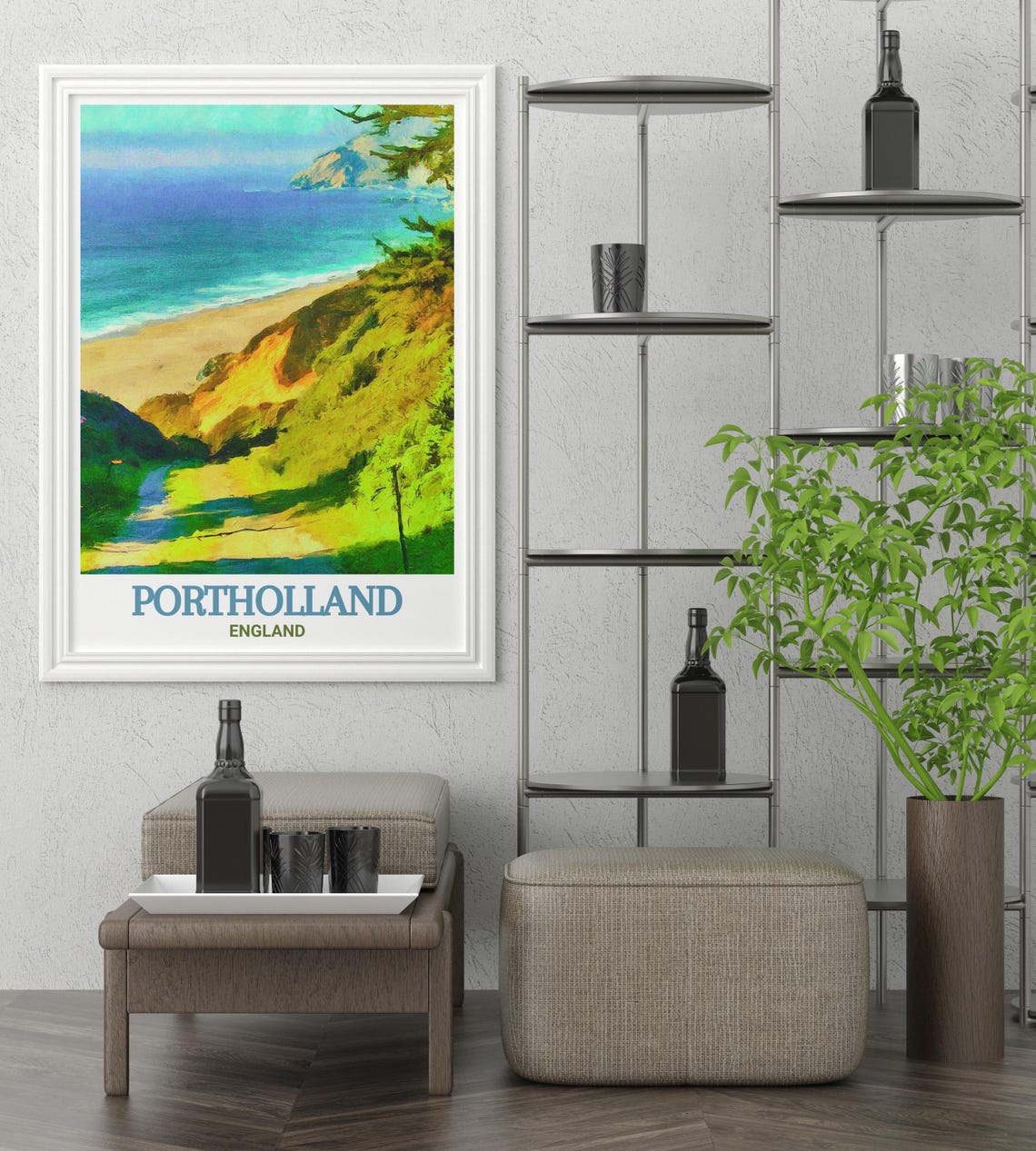 Portholland England Poster with Coastal Cliffs and Beach Watercolor - Image 3