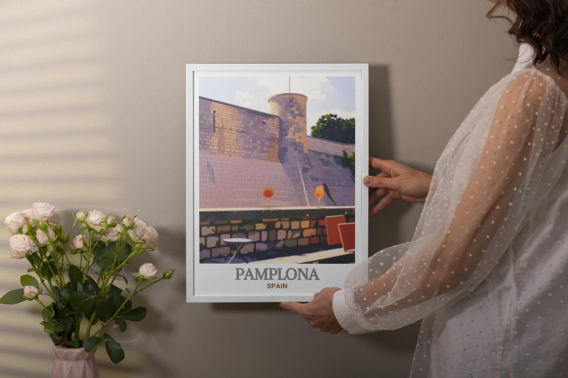 Pamplona Spain Historic Citadel Stone Walls Terrace View Poster - Image 4