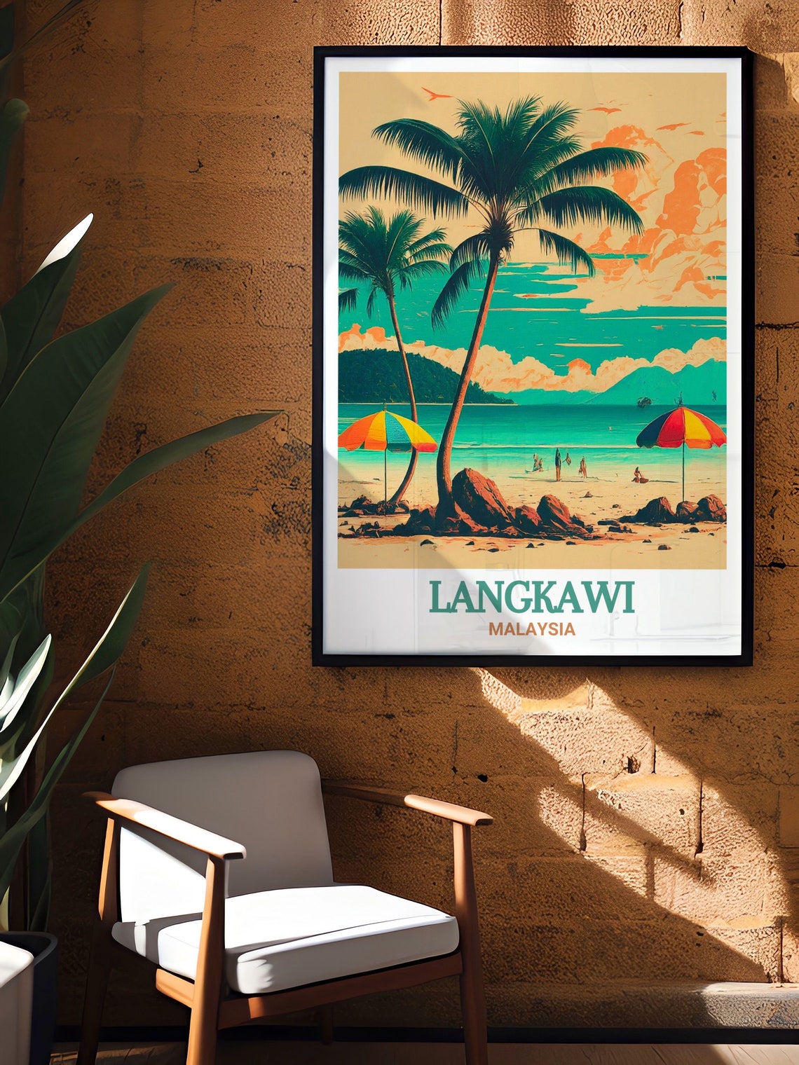 Langkawi Pantai Cenang Retro Beach Palms Malaysia Travel Poster - Image 2