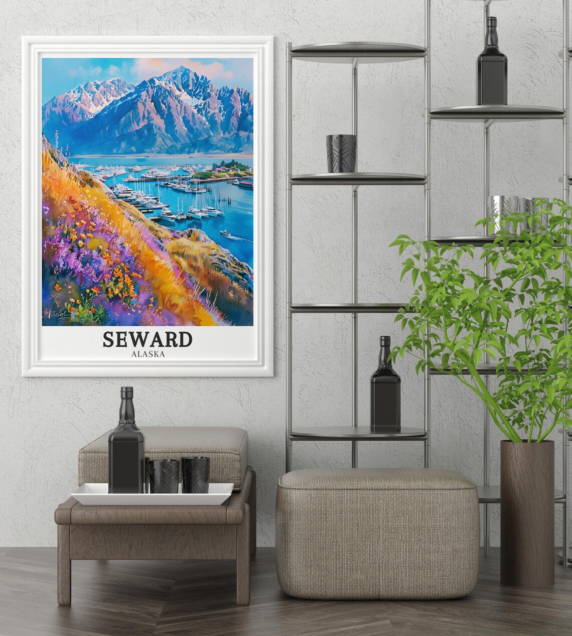 Seward Alaska Harbor Sailboats Wildflower Hill Travel Poster - Image 3