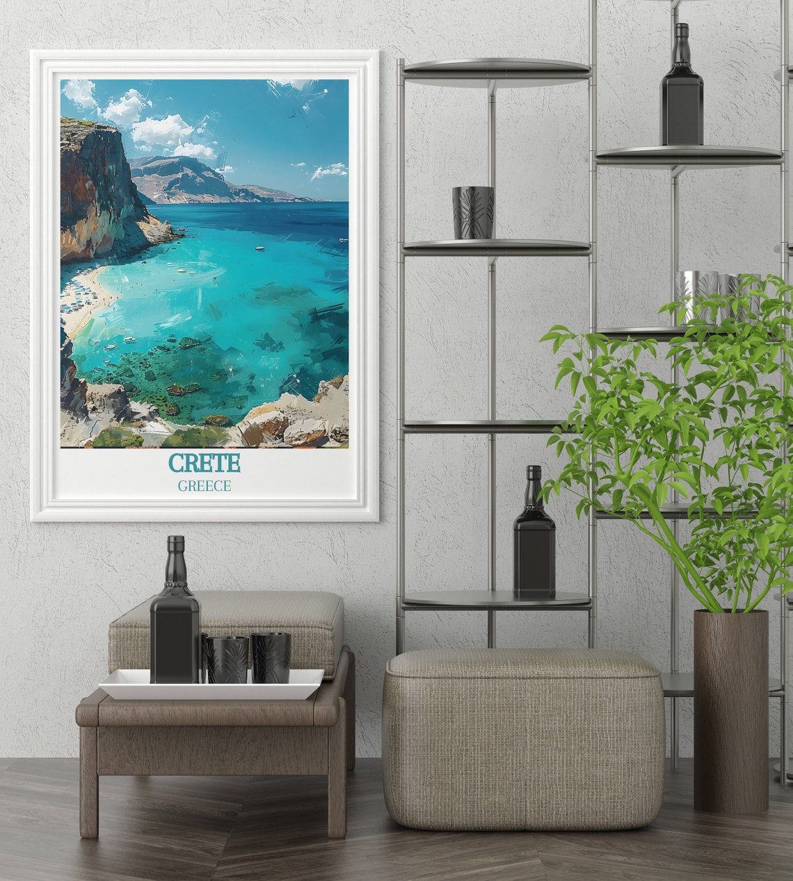 Crete Greece Turquoise Lagoon Beach Beneath Towering Sea Cliffs Poster - Image 2