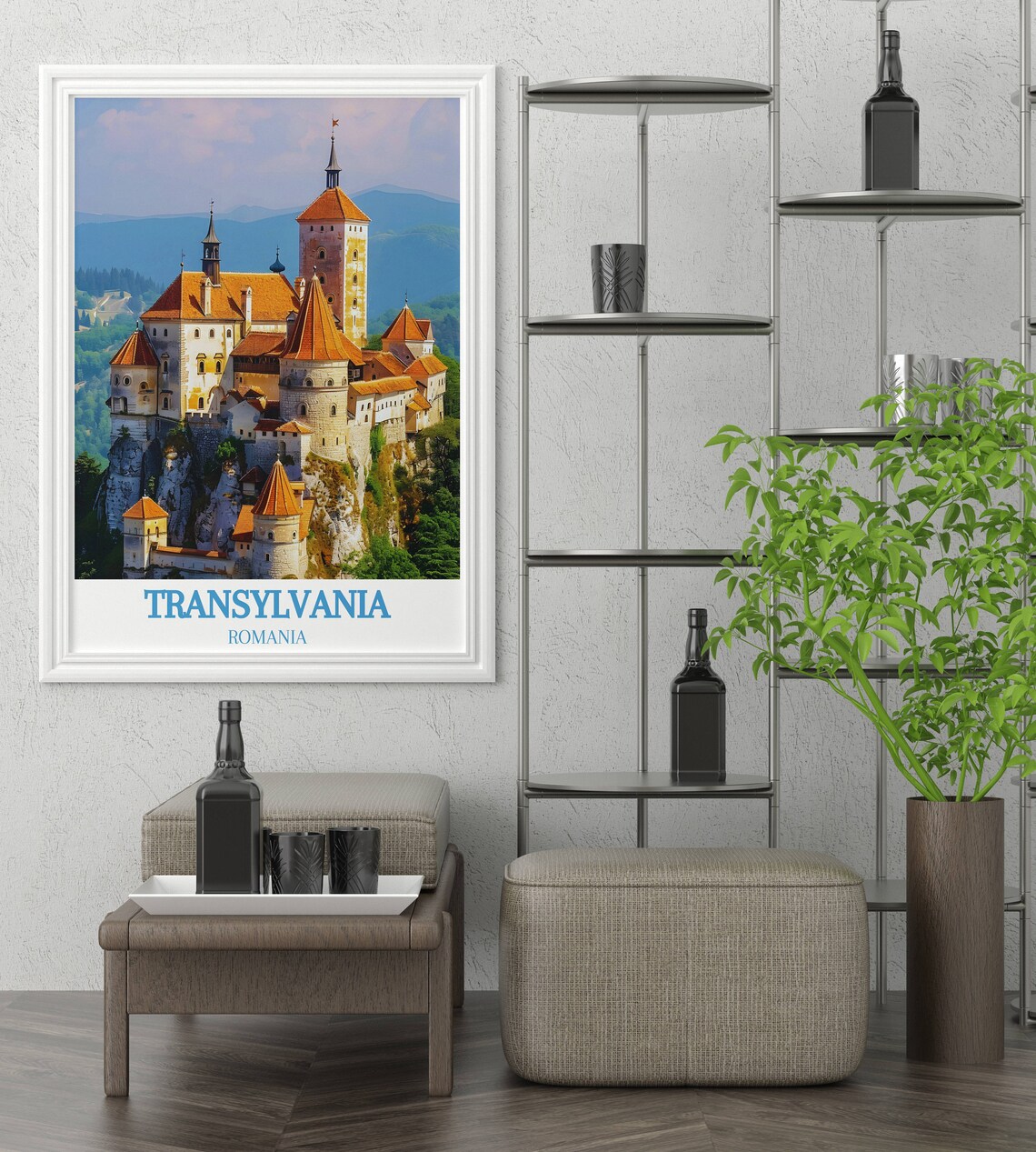 Transylvania Romania Travel Poster Bran Castle Red Rooftops View - Image 2