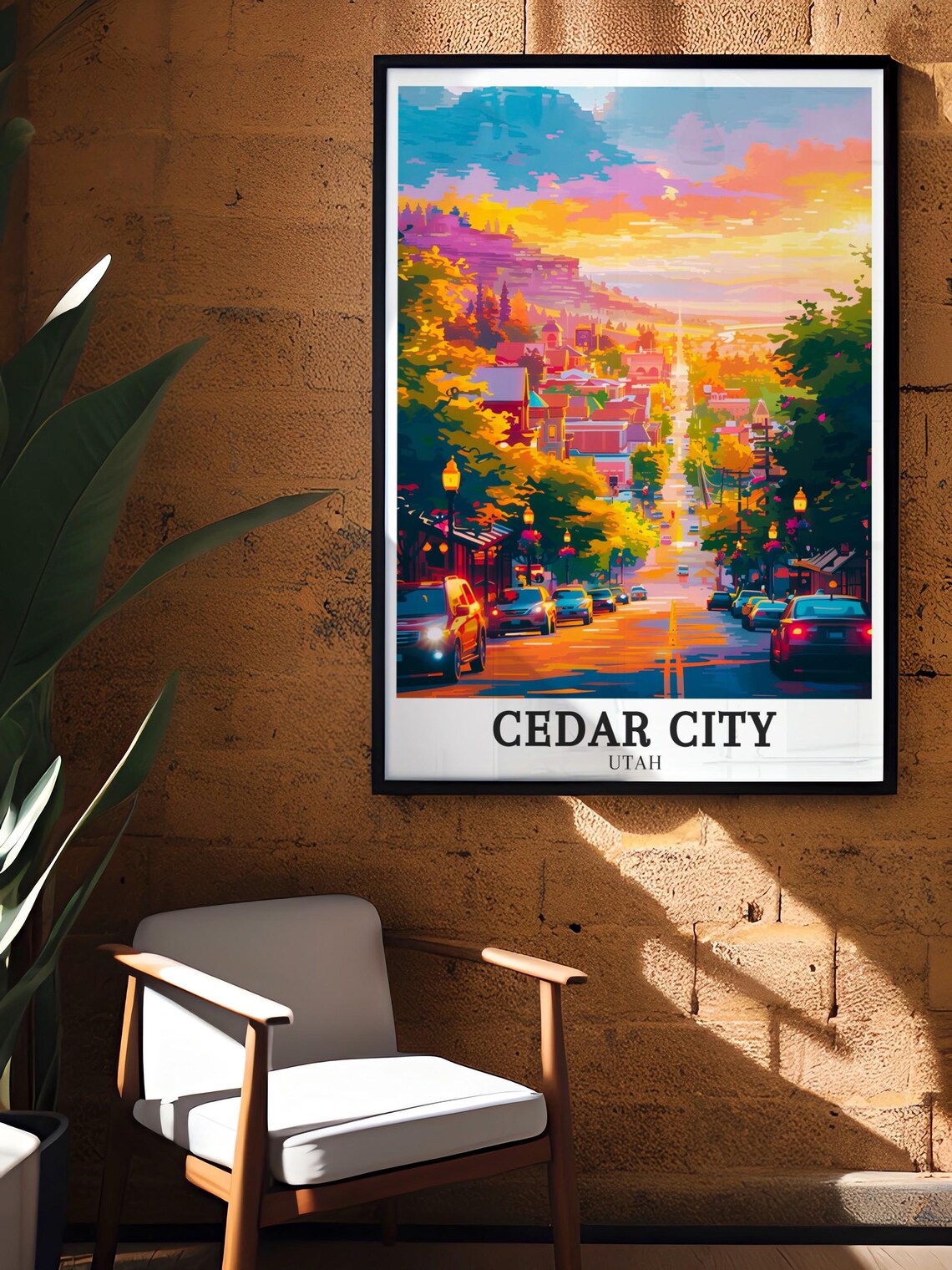 Cedar City Utah Poster Downtown Street Sunset Scene with Street Lamps - Image 3