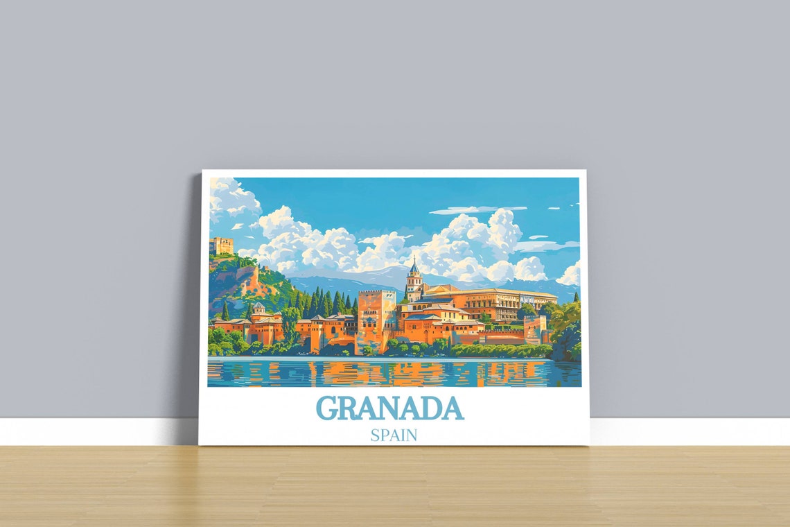 Granada Spain Alhambra Palace Lake Reflection Moorish Art Poster - Image 4