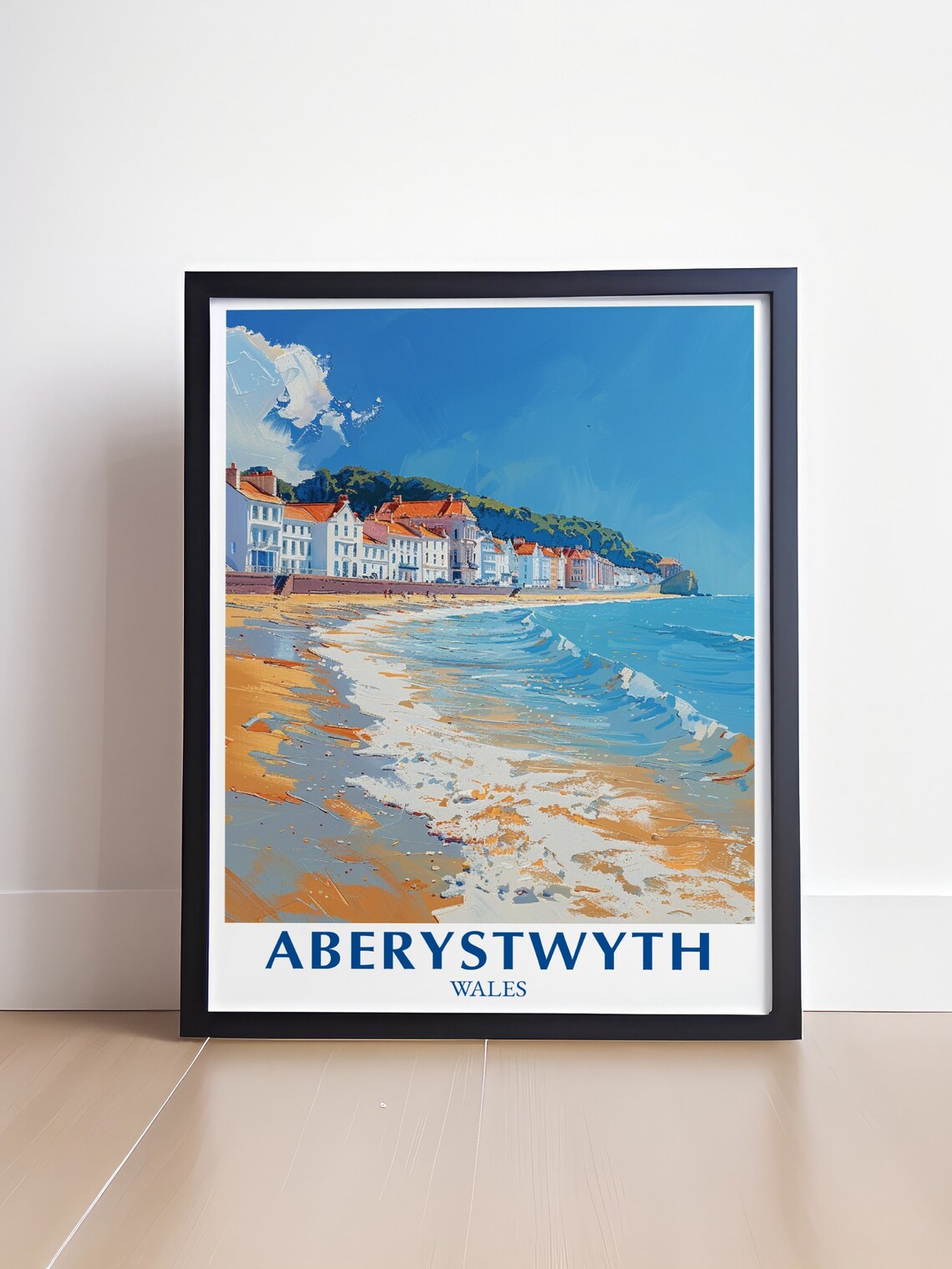 Aberystwyth Beach Golden Sand Rolling Waves Wales Travel Poster - Image 4