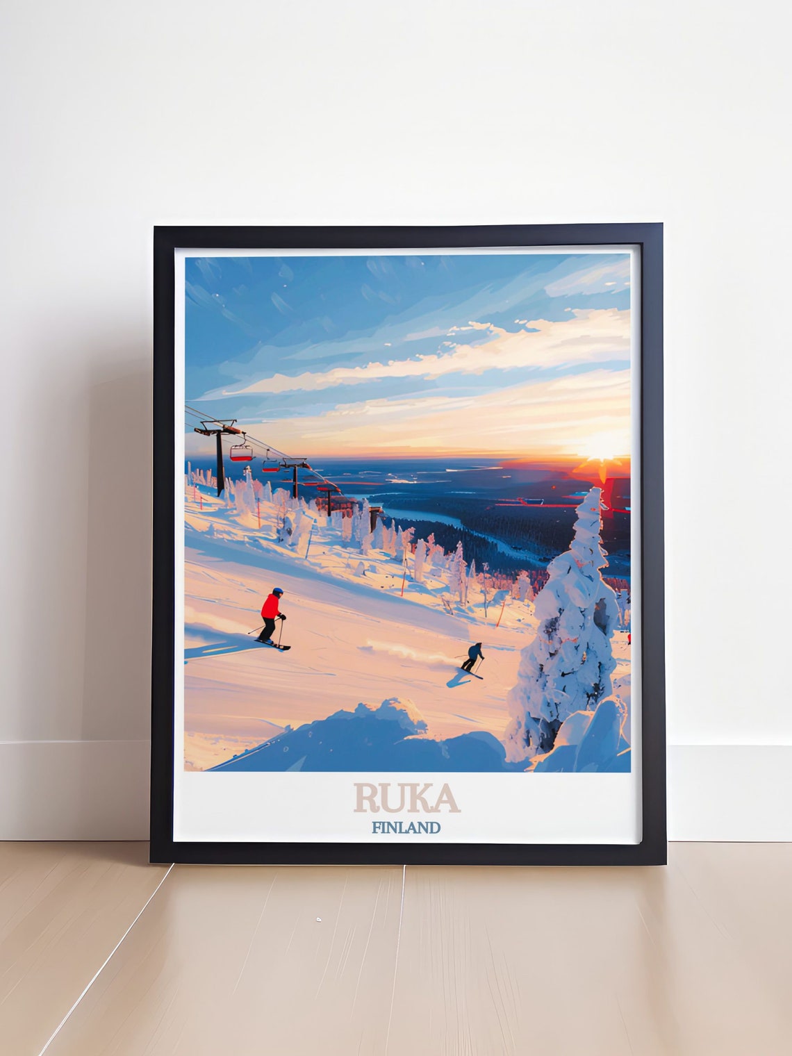 Ruka Finland Ski Resort Sunset Slopes Mountain Panorama Travel Poster - Image 4
